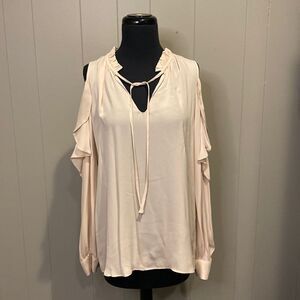 Parker Large Marjorie Long Sleeve Cold Shoulder Ruffle Blouse Light Pink